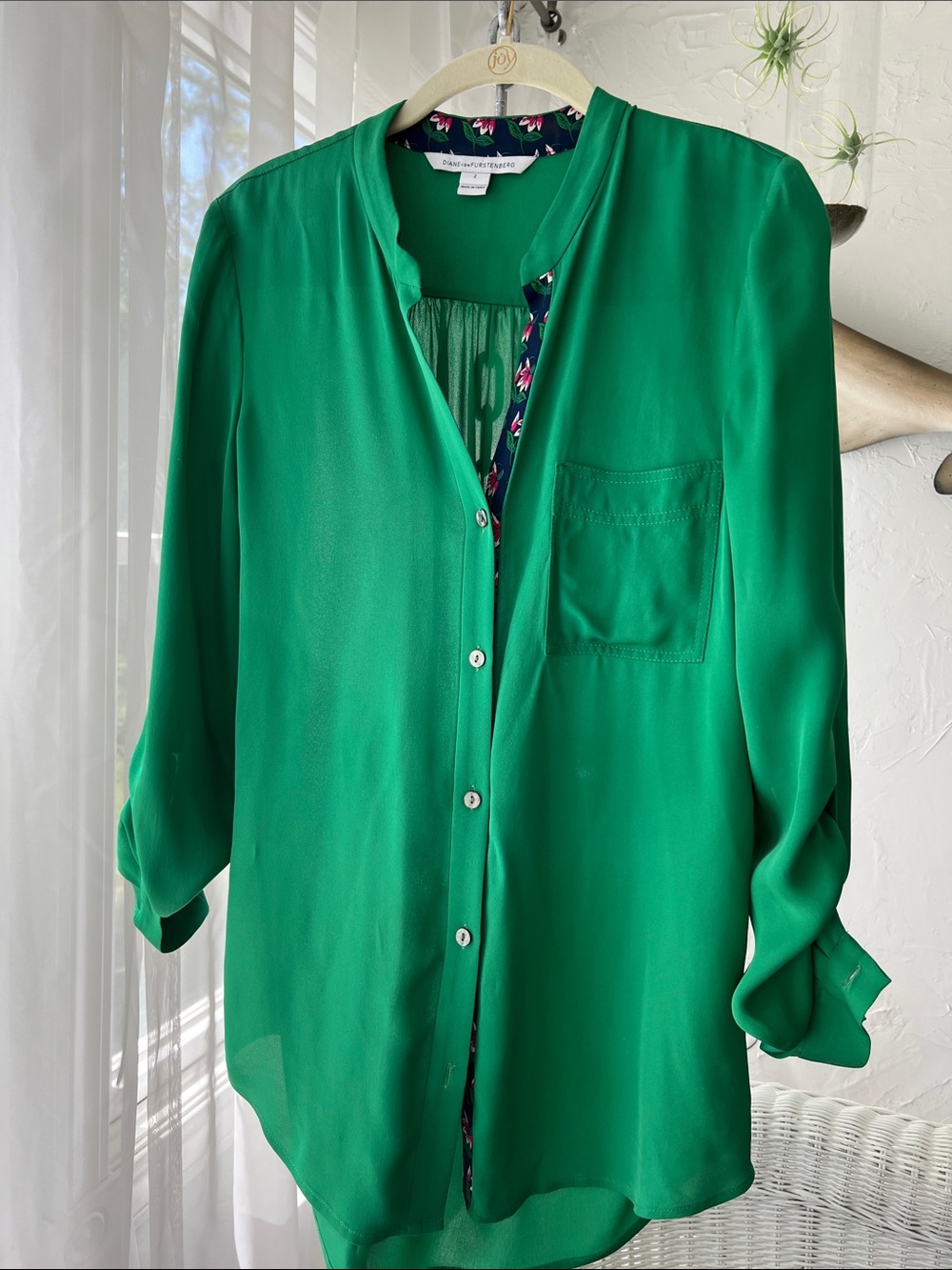 Diane Von Furstenberg Vibrant Green Silk Button-Down Shirt